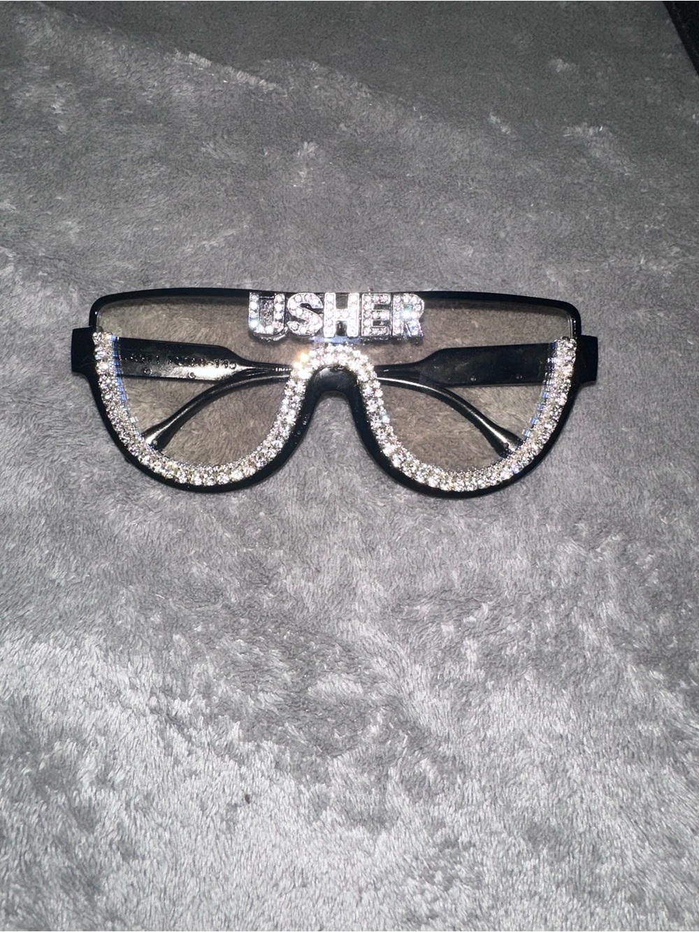 Usher Crystal-Trim Black Shield Sunglasses
